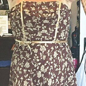 Strapless dress, burgundy with floral pattern, size 12